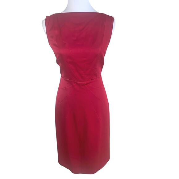 Banana Republic Size 6 Satin Sheath Dress Red Sleeveless V-Back Cocktail Holiday